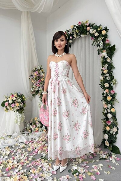 Julidress Φόρεμα μάξι από σιφόν με λεπτομέρεια κορσέ και μοτίβο λουλουδιών