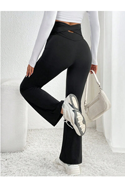 blck & premium Waist Detailed Russian Trend Spanish Flared Leggings Trousers ...