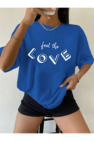 SUNFREE Γυναικείο κοντομάνικο μπλουζάκι LOVE με στάμπα Oversize για το καλοκαίρι