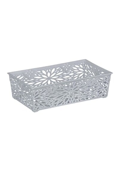 OEM Coș de depozitare, Design floral, Plastic, Gri, 1.1L
