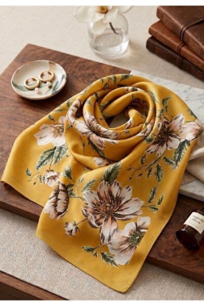 Mavi Masal Καλοκαιρινό σατέν γυναικείο φουλάρι με σχέδιο λουλουδιών