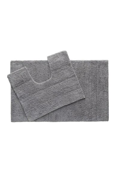 OEM Σετ Πατάκια Μπάνιου, Ριγέ Σχέδιο, Βαμβακερό, Γκρι, 2 τεμάχια, 80x50 και 5...