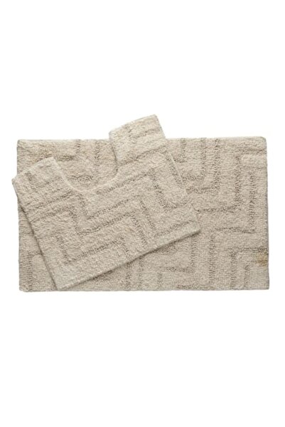 OEM Σετ χαλάκια μπάνιου, ριγέ σχέδιο, μπεζ, 2 τεμάχια, 80x50εκ. και 50x40εκ.