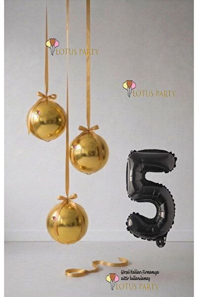 LOTUS PARTY Gold Set - Gold Globe Balloon - Black Number Balloon - Globe Foil...