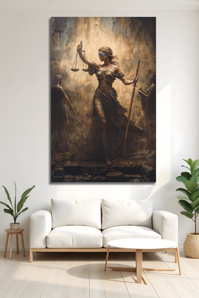 CRYSTAL DECOR Eskitme Efektli Mitolojik Themis ve Adalet Terazisi Cam Tablo