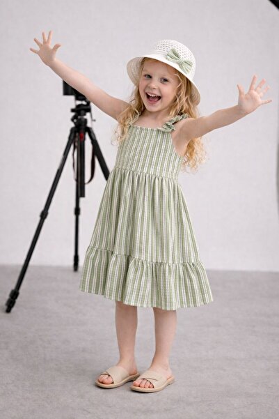 Erzani Kids Κοριτσίστικο ριγέ φόρεμα με βολάν, καλοκαιρινό ριγέ φόρεμα 2 τεμα...