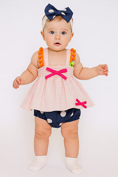 bebekpare Baby Girl Pompom Pink Romper Set