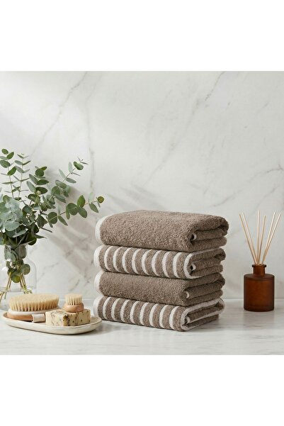 Çapa Home Melange Bej İpliği Boyalı %100 Pamuk 50*90 cm 4 lü El Yüz Havlu Seti