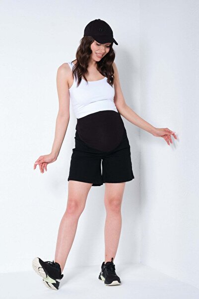 BUSA Ελαστικό τζιν σορτς εγκυμοσύνης με ρυθμιζόμενη ζώνη μέσης ΜΑΥΡΟ