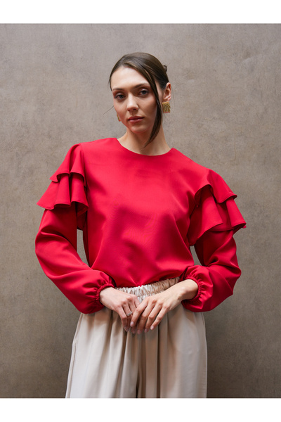 KÜÇÜĞÜM BUTİK Red Flounce Crepe Blouse