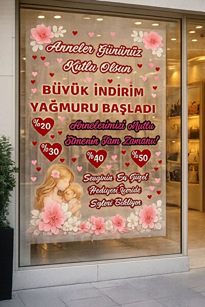 Göktuğ Hediyelik Anneler Günü Dev Boy Vitrin Cam Yazısı 190x100 Cm