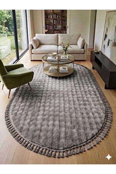 ALTUN CARPET Овален плюшен килим с отворени краища за всекидневна и коридор, ...