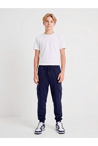 Enie Αγορίστικο παντελόνι φόρμας σε μπλε ναυτικό χρώμα με τσέπες cargo