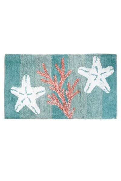 OEM Χαλάκι Μπάνιου, Κοραλλί Αστερίας, Βαμβακερό, Τυρκουάζ, 75x45εκ.