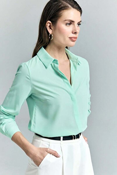 Sateen Κλασικό Απλό Πουκάμισο - Χρώμα Μέντας