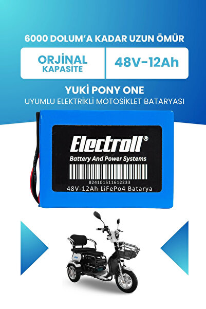 ELECTROLL Yuki Pony One Batarya (Standart Kapasite) LiFePO4 48V 12Ah Elektrik...