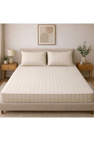DüşEvi Double Ranforce Fabric Fitted Sheet Set – Breathable Soft-Textured