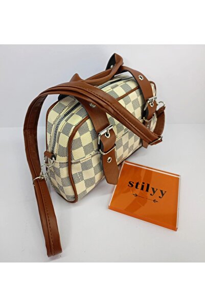 stilyy Cream Brown Color Checkered Hand and Shoulder Bag