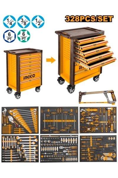 Ingco Ερμάριο εργαλείων 7 συρταριών, 328 τεμάχια