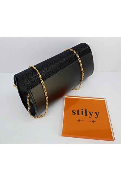 stilyy حقيبة فستان سهرة أنيقة باللون الأسود اللامع