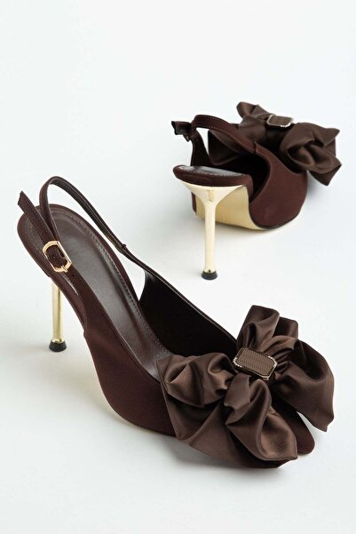 Dilimler Ayakkabı Γυναικεία παπούτσια με λεπτό τακούνι στιλέτο καφέ σατέν με ...