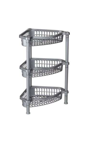 OEM Γωνιακό Ράφι για Κουζίνα ή Μπάνιο, 3 Επιπέδων, Πλαστικό, Γκρι