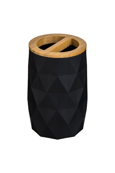 OEM Round Black Plastic Toothbrush Holder with Bamboo Lid