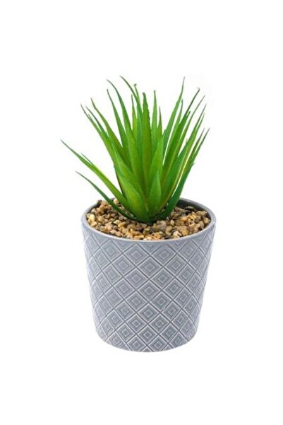 Wonderland Διακοσμητική κεραμική γλάστρα με τεχνητό φυτό, γκρι/πράσινο, 19 εκ.