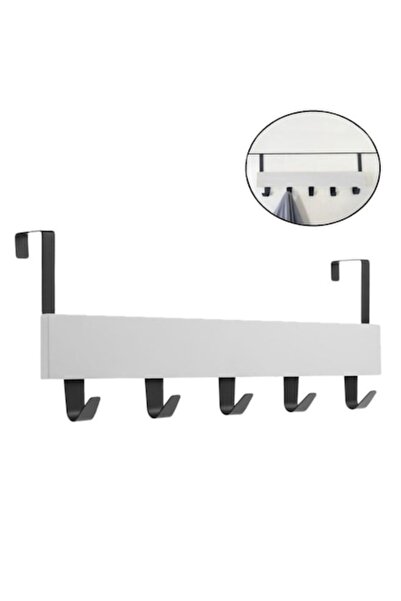 OEM Ξύλινη Κρεμάστρα Παλτών για Πόρτα με 5 Μεταλλικούς Γάντζους, Λευκή, 38x7x...