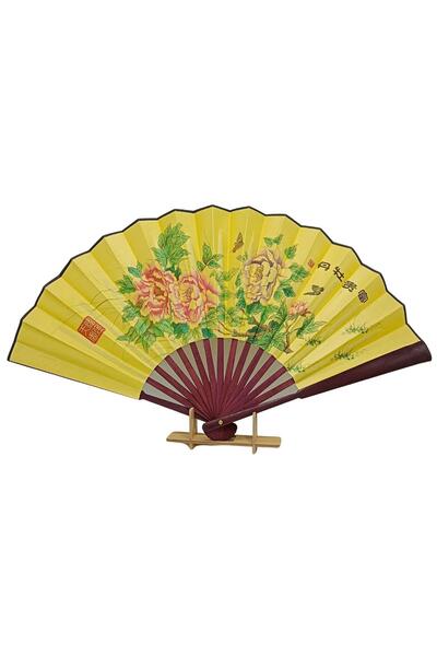 Dünyadan Hediyeler Çin Bambu Keten Kumaş Yelpaze AK01 Büyük Boy 60cm No.1