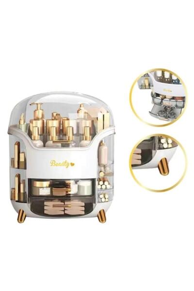 OEM Οργανωτής Καλλυντικών, Ομορφιάς, Μίνι Συρταριέρα, Λευκό/Χρυσό, 20x30x34 εκ.