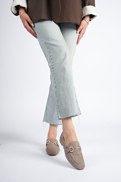 BALANZ Γυναικεία σουέτ παπούτσια VİZON, τύπου loafer, με χρυσή πέτρινη πόρπη,...