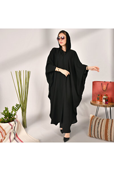 HAWRAA ABAYA عباية سوداء سادة موديل فراشة بقماش صيفي بارد