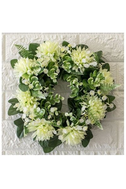 OEM Τεχνητό στεφάνι λουλουδιών, Πλαστικό, Ευκάλυπτος και Φτέρη, Λευκό/Πράσινο...