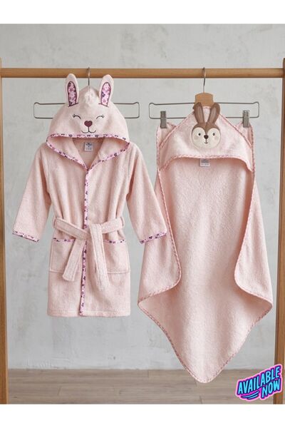 zera collection Bebek bornoz Kapişonlu & Bebek Havlu Set %100 organic pamuk (...