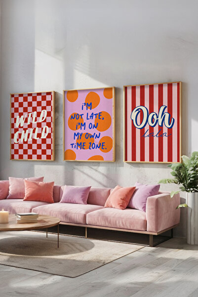 STARYUNA Σετ τριών τραπεζιών με ξύλινο πλαίσιο, τυπογραφία και ρετρό σχέδια U...