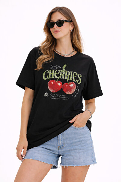 Lizbon Style Tricou de bază pentru femei, supradimensionat, 100% bumbac, cu i...
