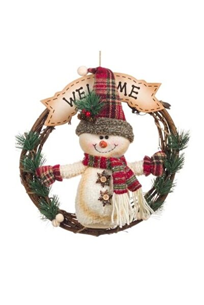 Winter Χριστουγεννιάτικο στεφάνι, Χιονάνθρωπος, Ξύλινο, Καφέ, 35 εκ.