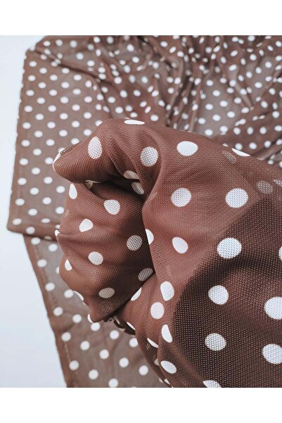 Kumaş Parça Καφέ Υφασμάτινο Διχτυωτό Ύφασμα με Εκρού Πουά 140x200εκ.