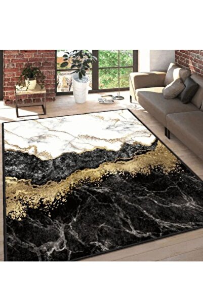 SELECT Μοντέρνο Χαλί Μαρμάρινο Μαύρο Χρυσό 150x230 εκ. Αντιολισθητικό για Σαλ...