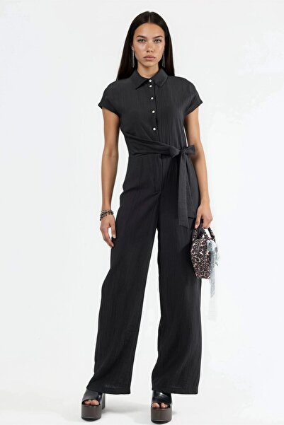 Hiccup BUSEM Ολόσωμη φόρμα με κουμπιά, φαρδιά μπατζάκια και γιακά πουκαμίσου