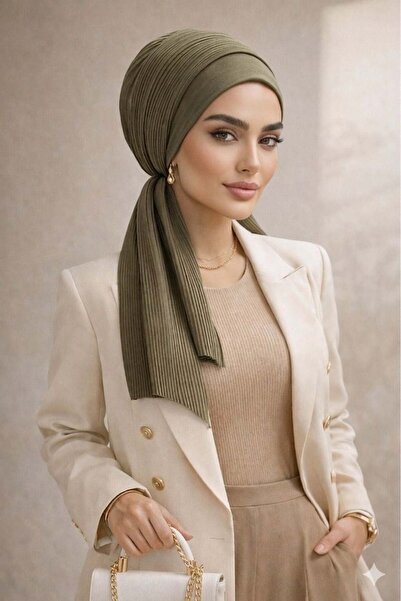 Aişe tesettür Πλισέ Κασκόλ-Μπόνε Ελιάς