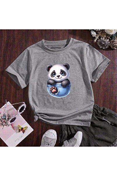 playwear Παιδικό unisex μπλουζάκι Panda με σχέδιο σκισμένης τσέπης, 100% βαμβ...