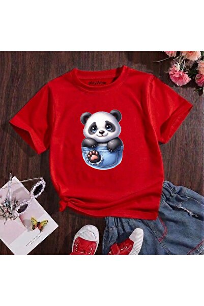 playwear Παιδικό unisex μπλουζάκι Panda με σχέδιο σκισμένης τσέπης, 100% βαμβ...