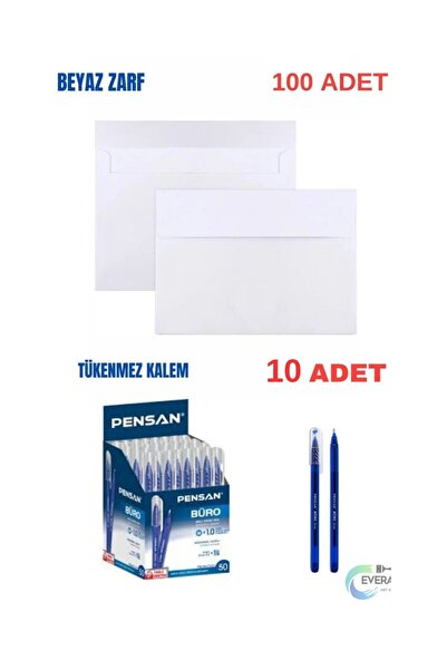 everart Düğün, Para Takı Zarfı Ağzı Yapışkanlı 100 Adet Ve 10 Adet Tükenmez K...