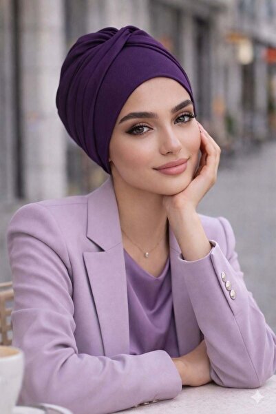 Aişe tesettür Μοβ Καπέλο με Σχέδιο Στριφτού Πάνιου