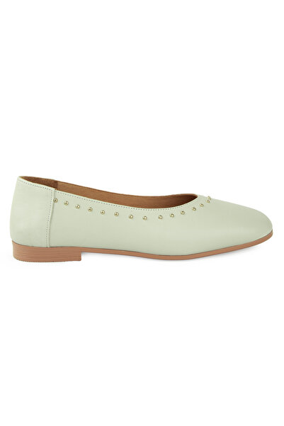 Pegia Leather Stone Detailed Women's Ballet Flats Dg6103