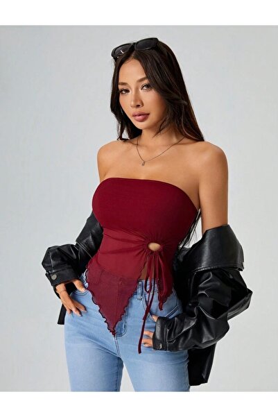 Les Séduisantes c.a. Tulle Front Gathered Strapless Blouse
