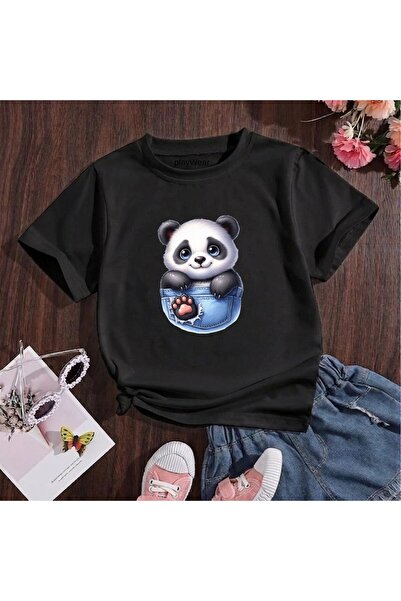 playwear Παιδικό unisex μπλουζάκι Panda με σχέδιο σκισμένης τσέπης, 100% βαμβ...