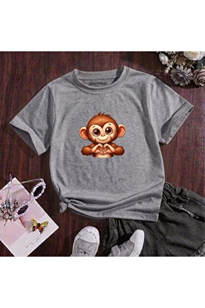 playwear Παιδικό unisex μπλουζάκι με στάμπα Heart Making Monkey, 100% βαμβακε...